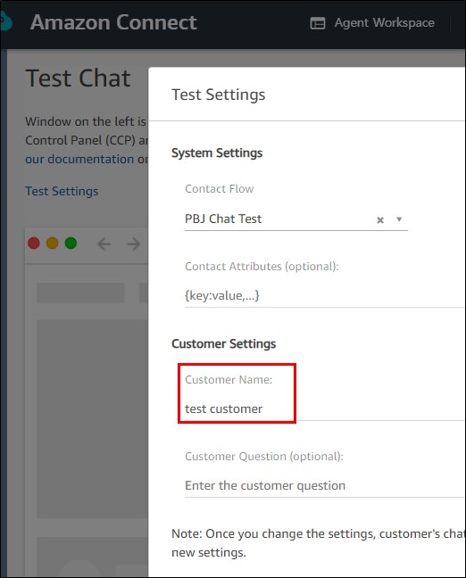 Customer Name in Test Chat Settings