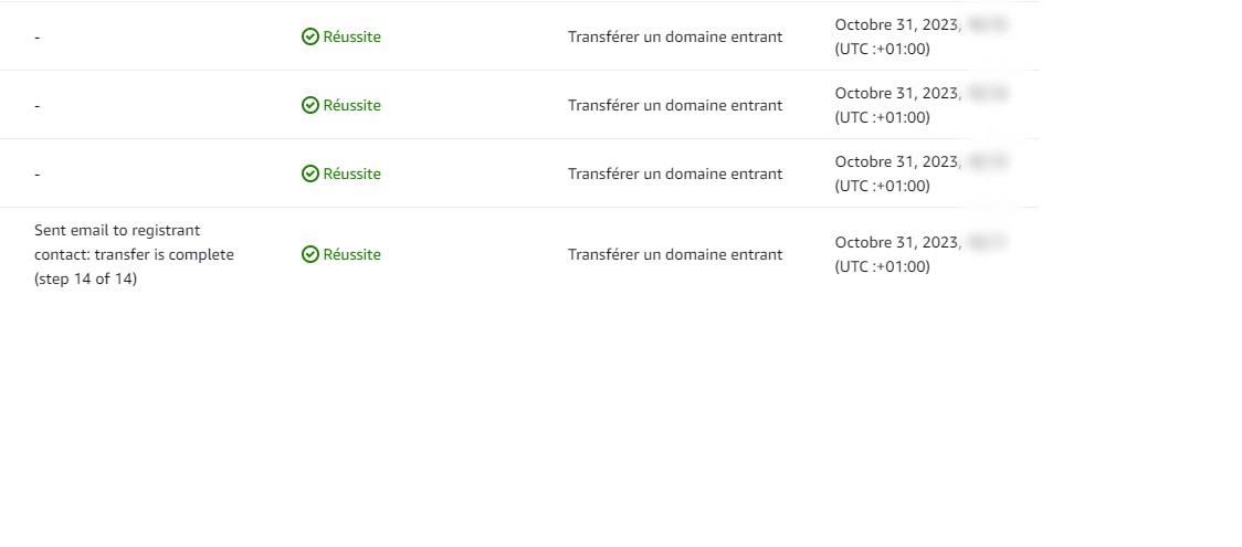domains successfully transferred, email validation completed